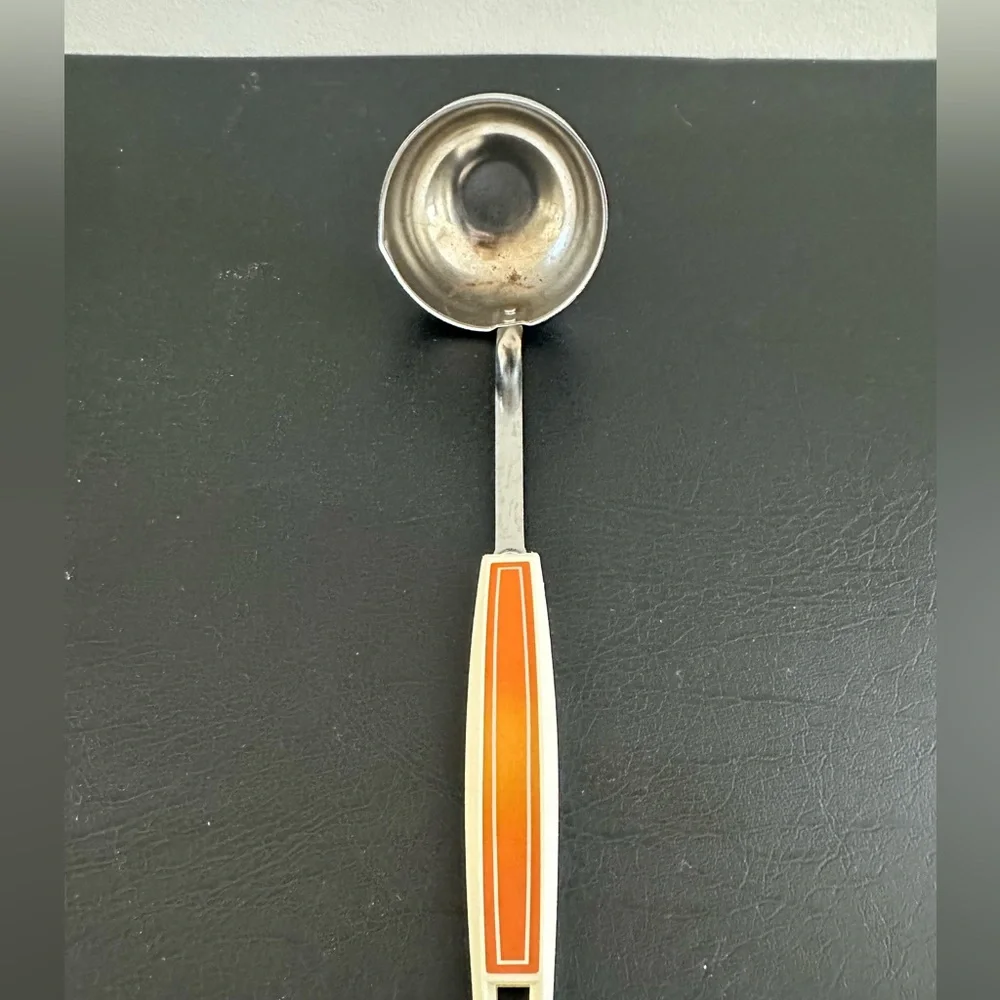 EKCO Vintage Cooking Utensil Retro Orange Handle Chromium Plated Small Ladle